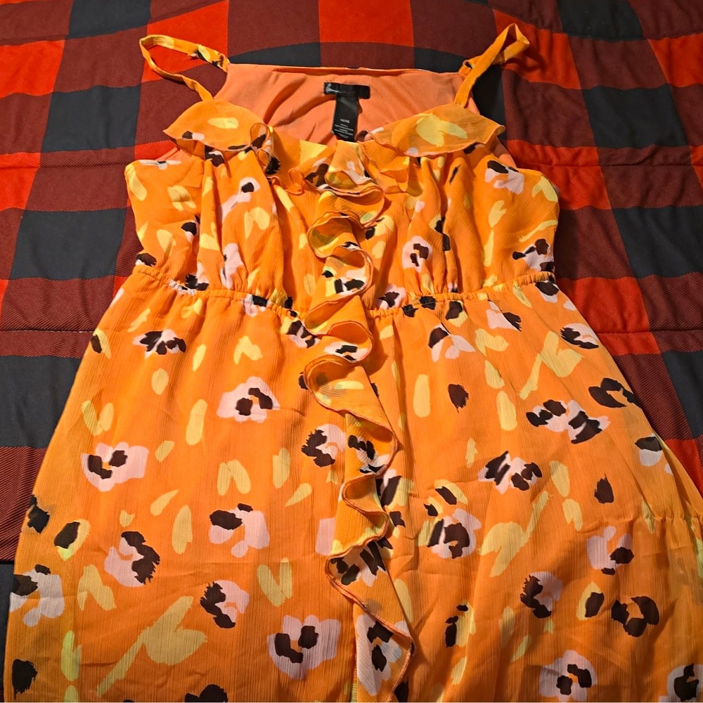Lane Bryant Orange Floral Ruffle Chiffon Lined Sundress Plus 14/16